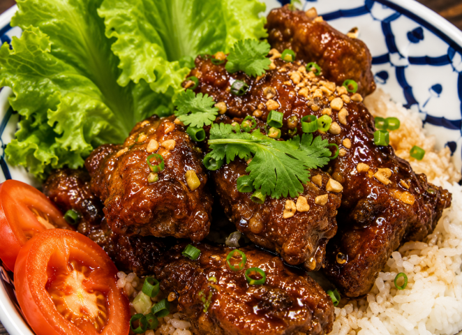 Crispy Honey Garlic Spare Ribs Over Rice